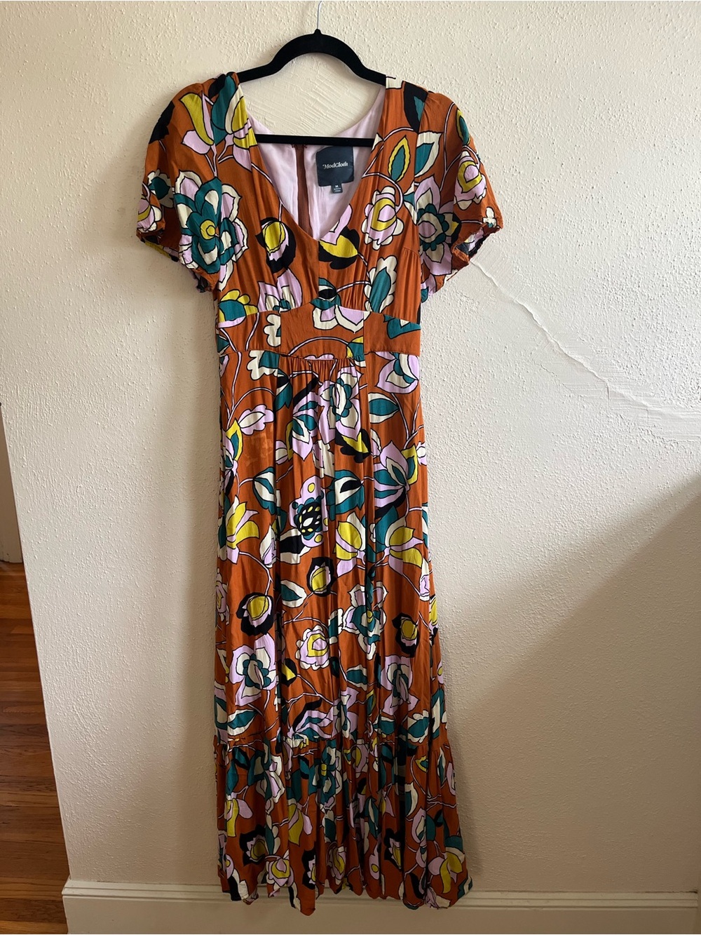 Modcloth Rust Floral V‑Neck Maxi Dress